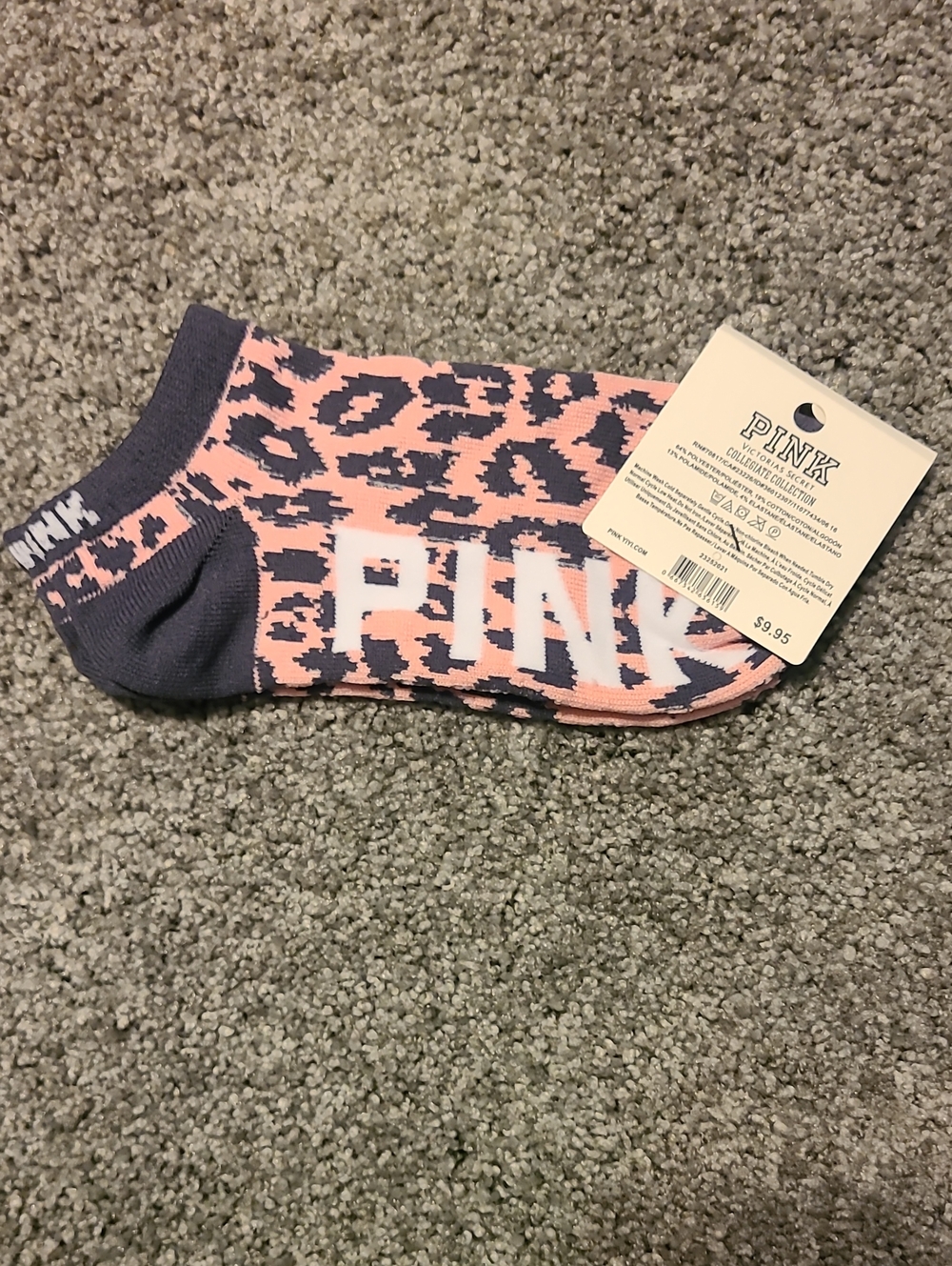 PINK Victoria's Secret Pink and Gray Leopard Ankle Socks